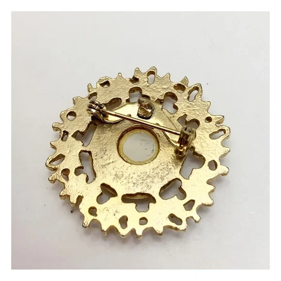 Vintage MCM mother of pearl  “mother” pink blue gold round brooch pin - Picture 2 of 7